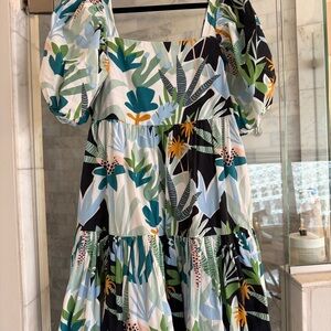 Oliphant Tropical Print Mini Dress - Green, Blue, Yellow